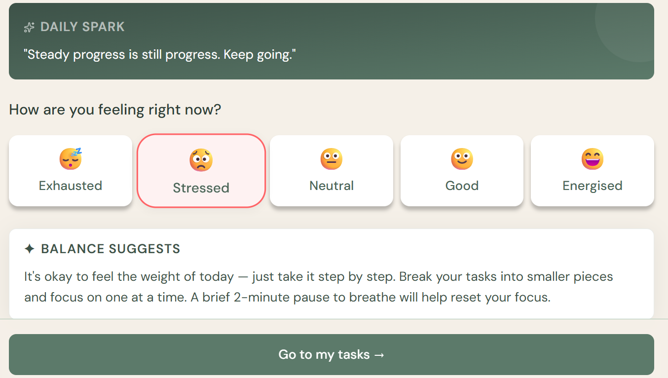Balance mood check-in screen